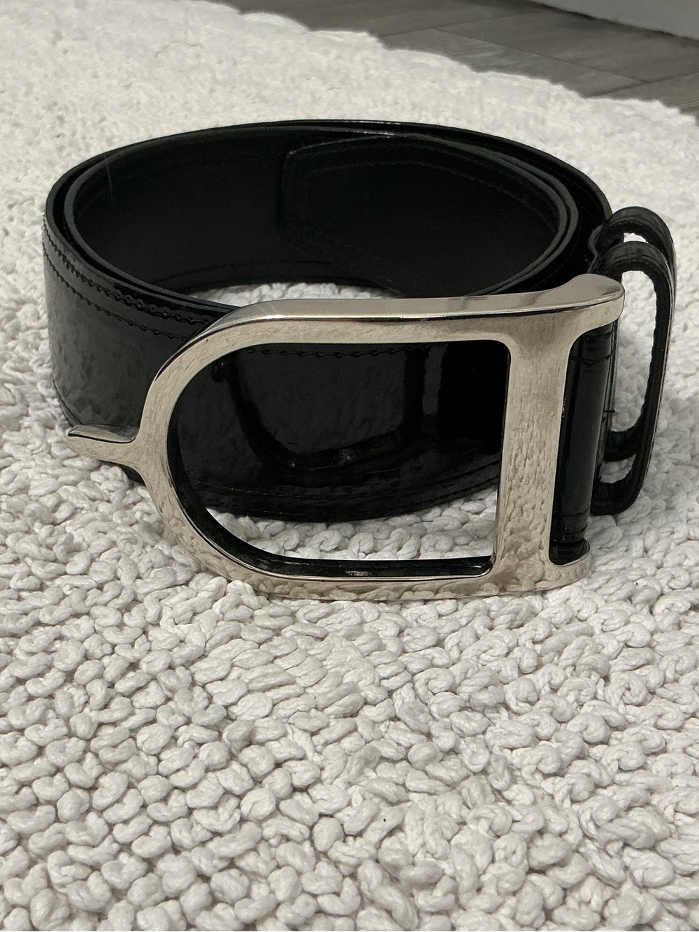 Sandy Duftler Designs Spur Black Shiny Leather Belt 36